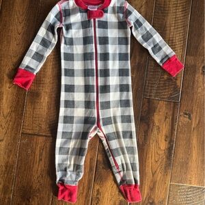 Hanna Andersson Gray Plaid Kids Footie with Red Trim
